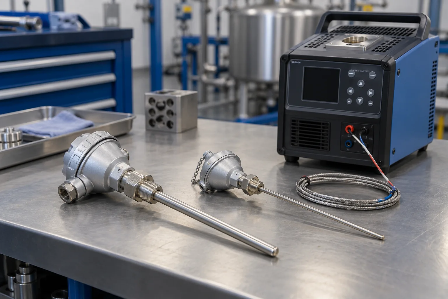 Elementos de medição de temperatura usados em processos industriais.