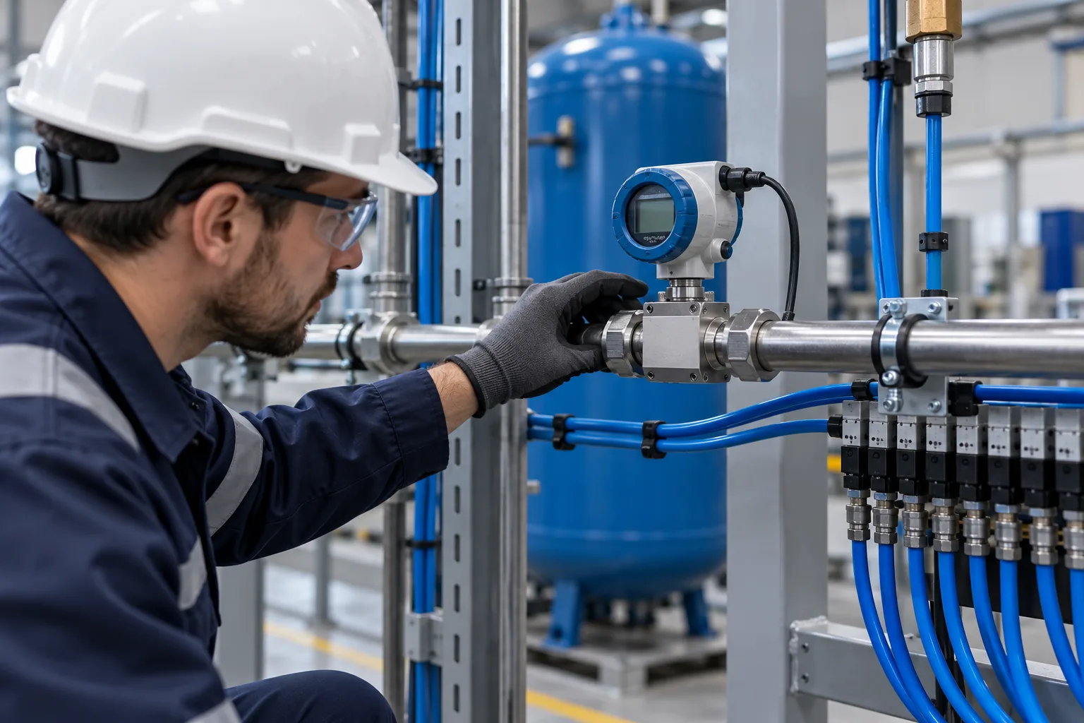 Instrumentação para acompanhar consumo de ar comprimido em uma linha.