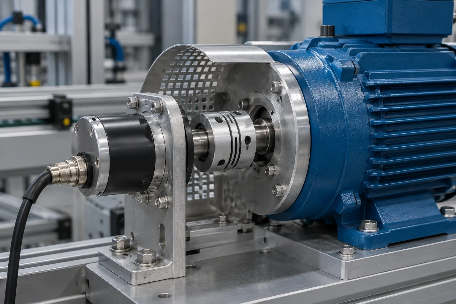 Encoders industriais utilizados para medir posição e movimento.