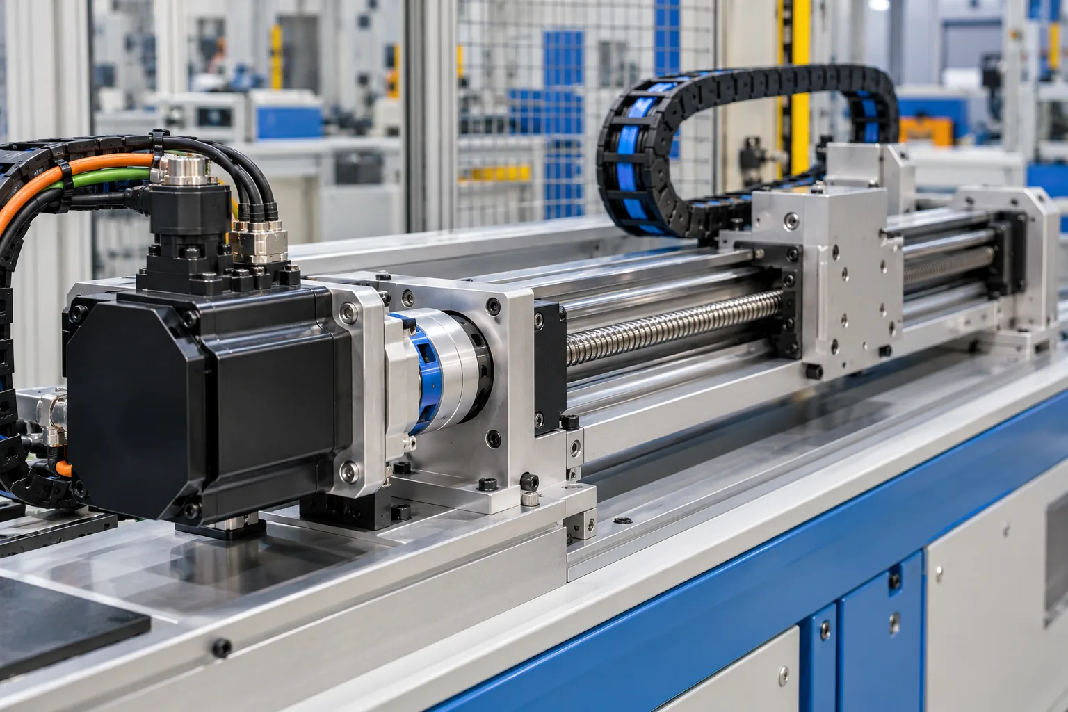 Servomotor e dispositivo de realimentação em um conjunto de movimento.