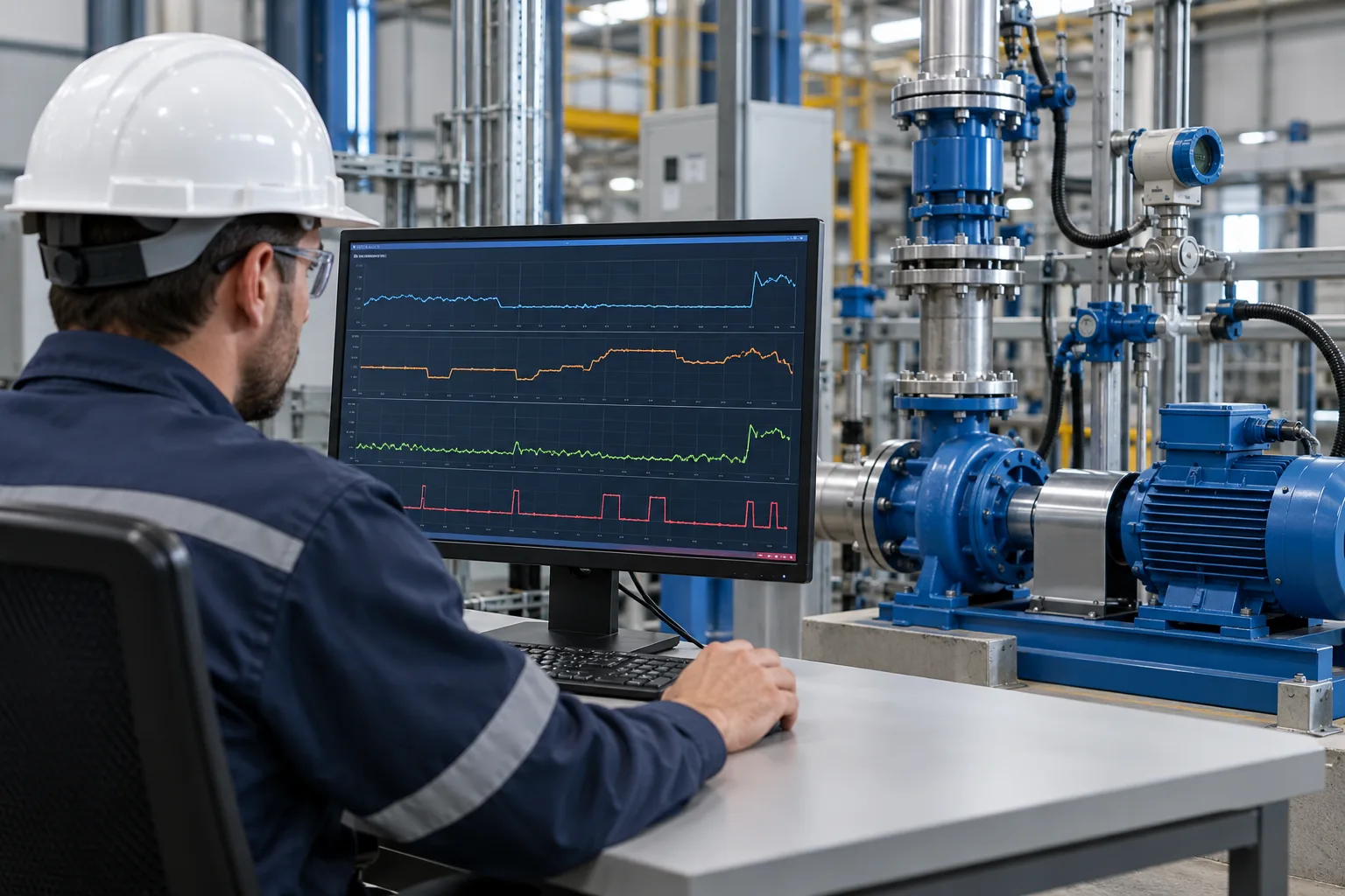 Instrumentação e interface de acompanhamento de variáveis de processo.